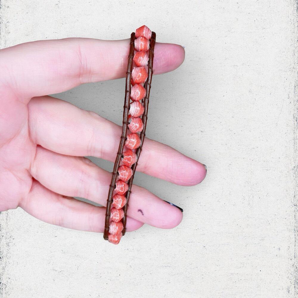140. Coral Tone Paper Bead Handmade Bracelet
